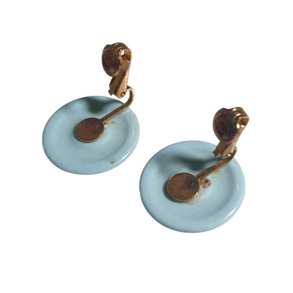 Vintage Light Baby Blue Clip On Earrings Round Retro Style Jewelry Mom Gift - Picture 3 of 4